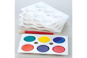 Baker Ross EK7323 6 -Well Paint Palettes (Pack of 5) Plastic Paint Palettes For Kids Painting, White, 23cm x 15cm