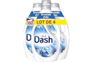 Dash 2en1 Lessive Liquide, 160 Lavages (4 x 40 Lavages), Envolée d’Air, avec 3 SEMAINES DE FRAÎCHEUR* et Lenor, Fabriquée En France, Dash 2in1