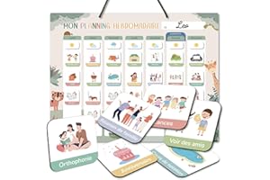 BIROYAL Planning de semaine pour enfants - 42×32 cm Calendrier enfant éducatif Montessori avec 177 aimants & cordelette - Tableau routine enfant effaçable et réutilisable - pour garçons et filles