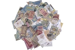 TSLBW 200 Pezzi Timbro Retro Adesivi Vintage Stickers 5 Stili Francobollo Adesivi Decorativi Vintage Adesivi Carta Decorazione per album scrapbook artigianale, agenda calendari, fai da te