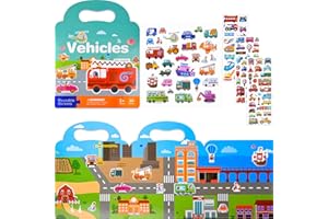 NEBURORA Livre d'autocollants gonflés réutilisables pour enfants, 88 autocollants de véhicules imperméables, livre d'autocollants de voyage, autocollants de scènes et livre d'activités