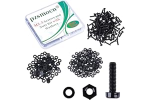 Pzsmocn 300 Stück/100 Sätze M2,5 * 10 mm Schwarzes Nylon Kunststoff Kreuzschlitz Rundkopfschrauben-Sechskantmuttern mit Isolierscheibe Standardgröße, für Heimwerker und Elektronische Montage.