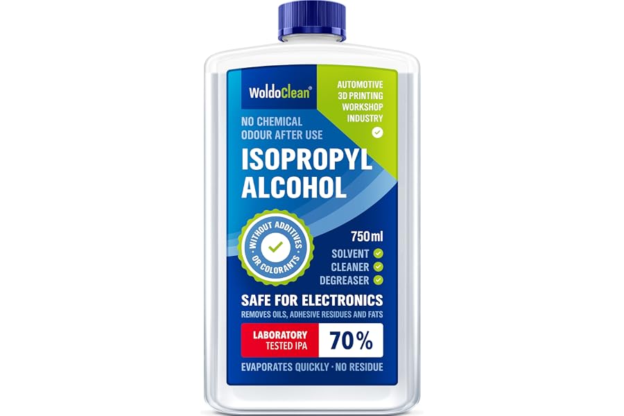 WoldoClean Isopropanol 70 Prozent Reinigungsalkohol - 750ml IPA Entfetter | Isopropylalkohol für Elektronik, 3D-Drucker, Glas