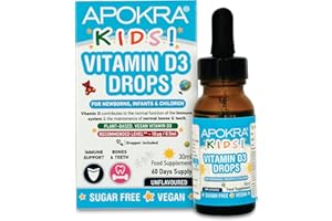 Vitamin D Drops Baby & Kids - Vegan - 60 Days Supply – 30mL – Preservative Free and Sugar Free Kids Vitamins - VIT D 400IU in MCT Oil - 10 micrograms per 0.5mL | APOKRA