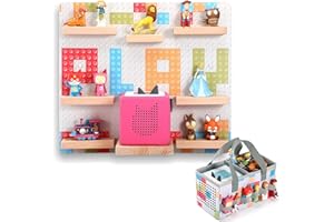 OUKNAK Floating Shelf for Toniebox, Wall Mount Magnetic Wooden Shelf with Carrying Case Compatible with Tonie Audio Player Figures Character for Children Baby's Room (Play)