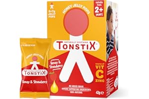 TONSTIX Honey and Strawberry Jelly Pops - Pack of 6 Sore Throat Lollipops for Kids with Vitamin C and Zinc - No Added Sugar Cough Soother for Children - 100% Natural, Immune Supporting Ingredients