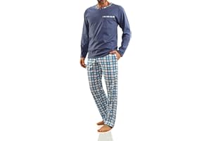 sesto senso Pigiama Uomo Cotone Lungo 100% Cotone Biancheria Invernale da Notte Pigiami Due Pezzi Lingerie Maniche Lunghe Pantaloni Lunghi