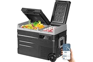 ‎ELECAENTA ELECAENTA Compressor Cool Box 40 L, Car Fridge -20°C ~ 20°C, Compressor Freezer Box, Cool Box Car Dual Zone, Camping Fridge, App Control, for Trucks, Boats, Motorhomes and Fishing, Black