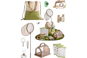 ROBOTIME Explorer Kit & Bug Catcher Kit, 12-in-1 Outdoor Adventure Set, Outdoor Bug Collection with Kids Binoculars, Butterfly Net, Insect Box, Magnifying Glass & Compass Watch, Gift for Toddlers 3-12