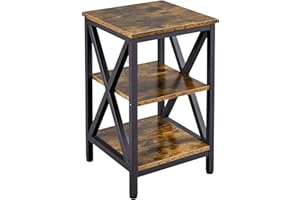 Yaheetech 3-Tier Side Table with Storage, X Design Sturdy Bedside Table Industrial End Table Wooden Nightstand for Bedroom/Living Room, Space Saving, 39.5x39.5x62cm, Rustic Brown
