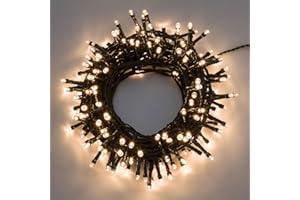 XMASKING Catena a Batteria 12 m, 300 LED Bianco Caldo, Cavo Verde, con Giochi di Luce, Timer 8/16, luci Natalizie, luci per L'Albero di Natale, luci di Natale a Batteria