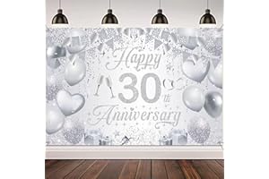 FUPOLARA 30th Wedding Anniversary Banner Backdrop - Silver Happy 30th Anniversary Decorations, Pearl Wedding Anniversary Party Photo Background Decoration Supplies(180x120 cm)