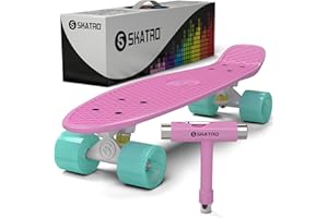 Skatro Mini Cruiser Skateboard. 22x6inch Retro Style Plastic Board Comes Complete