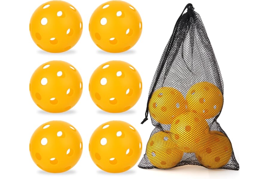 Urspasol Plastic Practice Softball 11 inch 6 Pack Oversized Baseball with Mesh Bag 26 Holes with Highly Bounce High Visibility for Batting Practice or Backyard Play Yellow