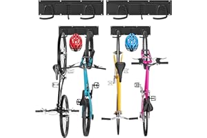 Sinoer Soporte de pared para bicicleta para 4 bicicletas + 2 cascos, gancho de almacenamiento de herramientas ajustable para garaje o casa, colgador vertical de bicicleta (ancho interior: 90 mm), 2