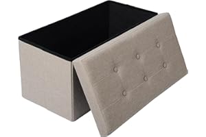 eSituro Ottoman Storage Bench Chest Padded Footstool Linen Foldable Pouffe Chair Beige Bed End Bench Shoe Bench Children Toy Box Stool Milking Stool