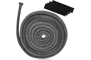 UDEWO Stove Rope,Stove Sealing Cord Fireproof Fiberglass Rope Seal Heat Resistant Stove Rope 2.5m Longx10mm Wide Fireplace Tape Stove Door Gasket with End Binder for Fireplaces Doors
