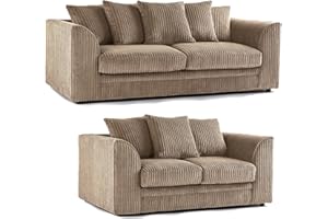 FURNISHINGS FOR LESS UK New Luxor Fabric Sofa Suite 3 Seater and 2 Seater Soft Jumbo Cord Sofa Set For Living Room (Coffee)