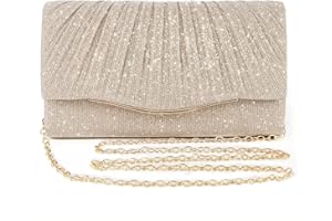 BellaBlend Glitzernde Clutch Beige Handtasche für Damen, Elegante Abendtasche für Hochzeit, Cocktail, Party & Festliche Anlässe, Mit Abnehmbarer Schulterkette, Vielseitig als Clutch (Gold)