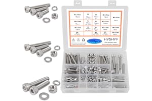 HVDHYY Zylinderschrauben mit Innensechskant M5 M6 M8 Schrauben set A2-70 Edelstahl-Sechskopf Maschinenschrauben,Muttern,Unterlegscheiben Sortiment Kit Hex Socket Button mit Aufbewahrungsbox 300pcs