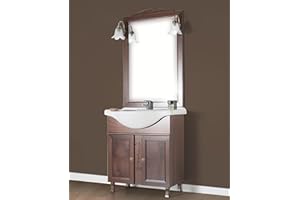 KLESIA Mobile Da Bagno Completo Modello Giada 75 CM In Legno Con Specchio Lavabo e Applique Made In Italy (Noce)