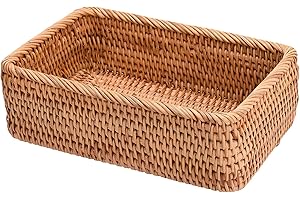 LEMCC Cestas tejidas de ratán de 20 x 14 x 7 cm, cesta rectangular tejida para frutas, cestas de almacenamiento de mimbre, cestas de almacenamiento para organizar la decoración para la entrada, mesa,