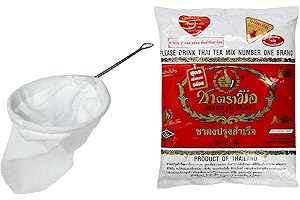 Cha Tra Mue Stainless Steel Thai Tea Filter, Large, Circle 5" Diameter, Traditional Thai Style, Includes Original Thai Iced Tea Mix - 400g