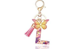 EnigmaDrops Keychains in the shape of Initial letters for Women Tassel Butterfly Pink Purple Cute Car Keyring for Wallet Purses Backpack A-Z