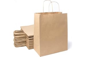 Extiff – Juego de 50 bolsas, de papel kraft, con asas, para la compra, embalaje de regalo, marrones