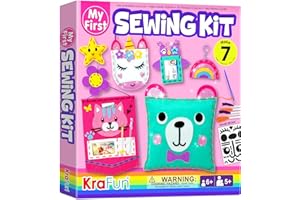 KRAFUN Kit da Cucito in Feltro per Bambini 5+ Anni, 7 Progetti Facili (Borse, Cuscini, Portachiavi), Istruzioni, Scatola Riutilizzabile, Giocattolo Educativo