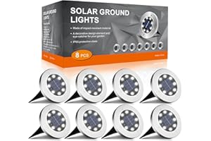 FLOWood Solar Bodenleuchte Solarleuchte für Garten Solar Außenleuchte 8 LEDs wasserdicht Edelstahl + Kunststoff 8 Stk [Energieklasse A+]