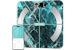 HEALTHKEEP Cyfrowa waga osobowa z aplikacją, Bluetooth do pomiaru tkanki tłuszczowej, BMI, masy mięśniowej, wody, białka, mięśni szkieletowych, wagi kości, BMR itd.