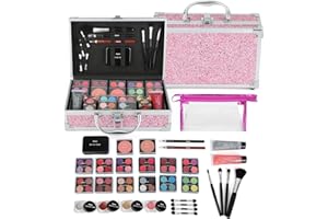 Anpro Estuche de Maquillaje Todo en Uno con Set de Maquillaje Pro Teen, Kit Completo de Cosméticos con Pinceles de Maquillaje, Pintalabios, Paleta de Sombras de Ojos, Colorete, Purpurina en Gel-Rosa