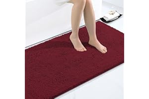 ‎HOMAXY Homaxy rutschfeste Badematte Chenille Badezimmerteppich Mikrofaser Badteppich Saugfähige Hochflor Badvorleger - 60 x 120 cm, Weinrot