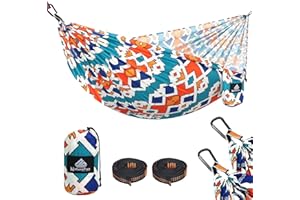 NATUREFUN Ultralekki podróżny hamak kempingowy, nośność 300 kg (275 x 140 cm), oddychający, szybkoschnący hamak, 2 x karabińczyk premium, 2 x pętelki w zestawie, do użytku na zewnątrz, w ogrodzie