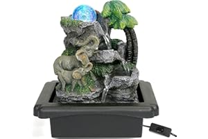 Dyna-Living Indoor Tabletop Fountain with LED Light Upgrade Switch Indoor Water Features Elephant Water Fountain for Home Decoration Meditation Relaxation