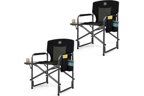 TIMBER RIDGE Lot de 2 Chaise Pliante Camping Légère Fauteuil de Pêche Plage Portable Aluminium Support 180kg avec Table d'appoint