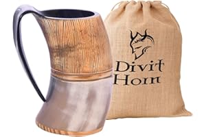 DIVIT HORN Chope à boire de style Viking Divit | Authentique chope en corne de bière médiévale | Capacité de 700 mL (24 oz) | Coupe en corne de la plus haute qualité (Jarl, Polie)