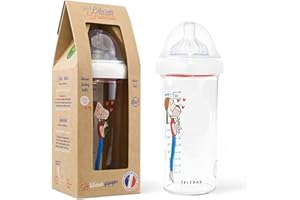 Le Biberon Français - Biberon Anti-Coliques Premium 6 Mois et Plus - Biberon 360ml à Col Large - Léger et Durable - Tétine à 3 Vitesses en Silicone Pur - BPA, BPS, BPF Free