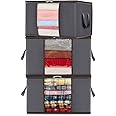 Lifewit 3 Pack Clothes Storage Bags, Foldable Storage Box Moving Bags Wardrobe Storage Organiser Packing Boxes for Moving House with Clear Window for Clothing Bedding Blankets, Grey