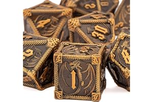 KERWELLSI Metal DND Dice Set, Gold Dungeons and Dragons Dice, D&D Dice Set with Box, 7 Pcs Polyhedral & RPG Dice, D20 D12 D10 D8 D6 D4 Dice Set, D and D Dice