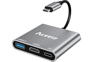 Aceele USB C to HDMI Adapter, 3 in 1 Type-C Digital AV Multiport Adapter, 4K HDMI & 5Gbps USB 3.0 Port & 100W PD Fast Charge, USB-C Hub for iPhone/MacBook Pro Air/iPad/Chromebook/Surface/Samsung, etc.