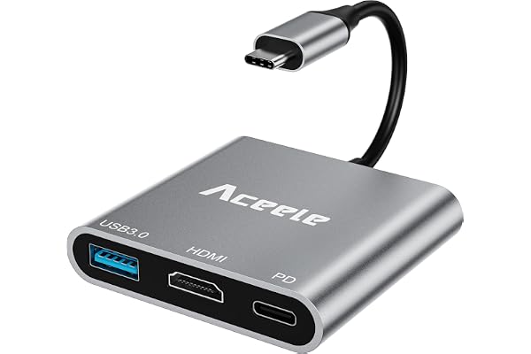 Aceele Adaptateur USB C vers 4K HDMI, 3 en 1 USB C HUB, Adaptateur Multiport avec HDMI 4K, USB 3.0 5 Gbit/s et Charge Rapide PD 100W pour iPhone/MacBook Pro Air/iPad/Chromebook/Surface/Samsung, etc.