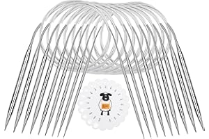 Coopay Lot de 9 aiguilles à tricoter circulaires en acier inoxydable - 80 cm - Avec jauge d'aiguille - Aiguilles à tricoter circulaires en métal de 2 à 6 mm - Pour pull, écharpe, couverture ou grand