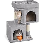 Feandrea S Tower Tree for Large Cats, 65 cm, 2 Caves, Scratcher | Platform, up to 3 kg, Dove Grey, CLAWFY Collection PCT611W0