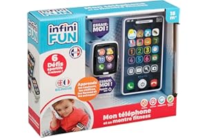 Infini Fun - Mon téléphone et sa montre fitness - La première montre fitness & téléphone bilingue Français/Anglais d’imitation pour les tout-petits - Jouet d'imitation multi-apprentissages dès 18 mois