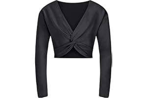 tanzmuster Top Corto da Danza Classica 'Mia' con Maniche Lunghe per Bambini in Rosa, Celeste, Bianco, Nero, Viola e Fucsia