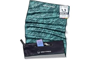 WOODSANDWAVES Fitness Handtuch mit Design, Tasche & extra starkem Magnet - das ideale Sporthandtuch für Gym und Fitnessstudio | rutschfest, geruchsneutral, schnelltrocknend (125x45cm)