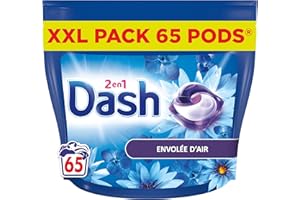 Dash 2in1 PODS, Lessive En Capsule, 65 Lavages, Envolée D’Air, Avec une touche d’huiles essentielles et Lenor, Fabriquée En France