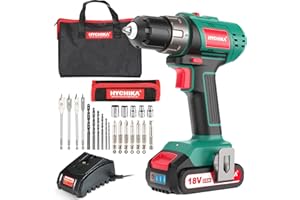 HYCHIKA BETTER TOOLS FOR BETTER LIFE Wiertarka Akumulatorowa, Hychika 18V Wiertarka Elektryczna, 35N-M Z Akumulatorem 2000Mah Li-Ion, 21+1 Ustawień Momentu Obrotowego, Uchwyt 10Mm, 2 Zmienne Prędkości, 22Pcs Akcesoria I Walizka
